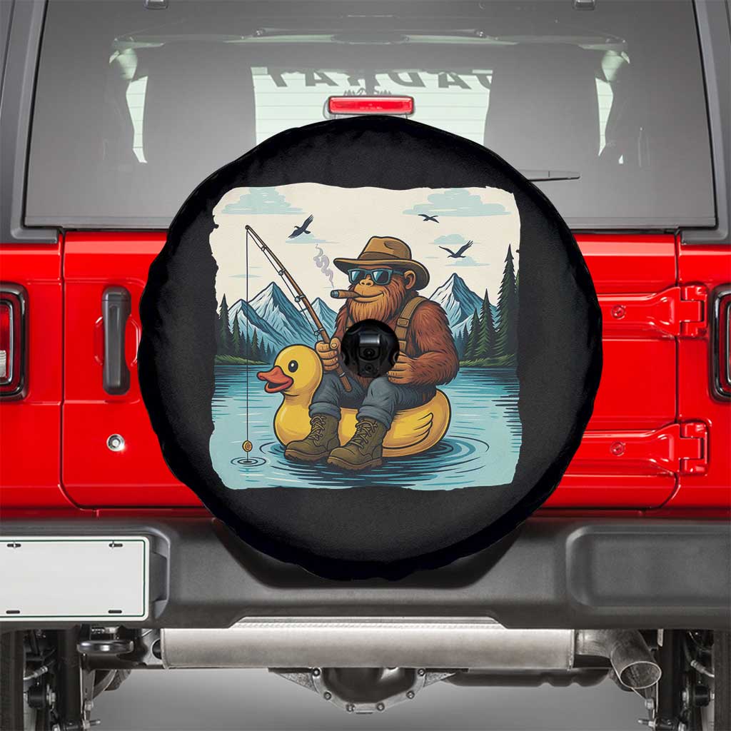 Funny Bigfoot Fishing Spare Tire Cover Sasquatch Sitting Rubber Duckie Cruise TS14 Black Print Your Wear