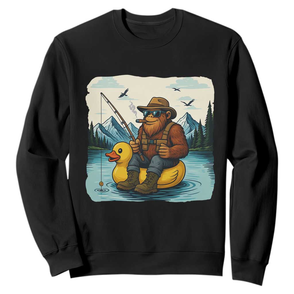 Funny Bigfoot Fishing Sweatshirt Sasquatch Sitting Rubber Duckie Cruise TS14 Black Print Your Wear