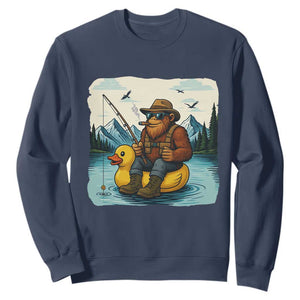 Funny Bigfoot Fishing Sweatshirt Sasquatch Sitting Rubber Duckie Cruise TS14 Navy Print Your Wear