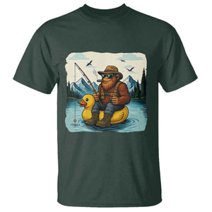 Funny Bigfoot Fishing T Shirt Sasquatch Sitting Rubber Duckie Cruise TS14 Dark Forest Green Print Your Wear