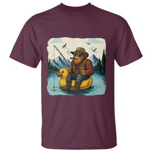 Funny Bigfoot Fishing T Shirt Sasquatch Sitting Rubber Duckie Cruise TS14 Maroon Print Your Wear