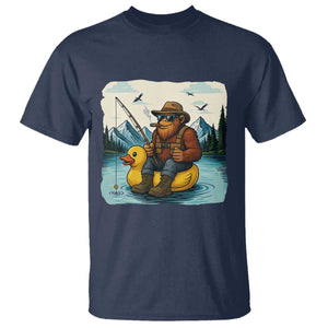 Funny Bigfoot Fishing T Shirt Sasquatch Sitting Rubber Duckie Cruise TS14 Navy Print Your Wear