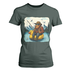 Funny Bigfoot Fishing T Shirt For Women Sasquatch Sitting Rubber Duckie Cruise TS14 Dark Forest Green Print Your Wear