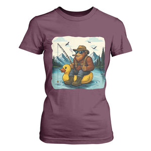 Funny Bigfoot Fishing T Shirt For Women Sasquatch Sitting Rubber Duckie Cruise TS14 Maroon Print Your Wear