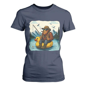 Funny Bigfoot Fishing T Shirt For Women Sasquatch Sitting Rubber Duckie Cruise TS14 Navy Print Your Wear