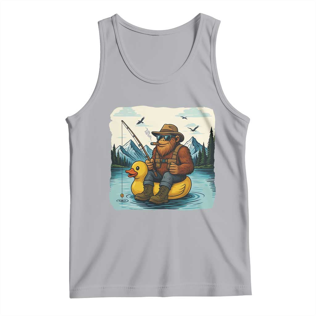 Funny Bigfoot Fishing Tank Top Sasquatch Sitting Rubber Duckie Cruise TS14 Athletic Heather Print Your Wear