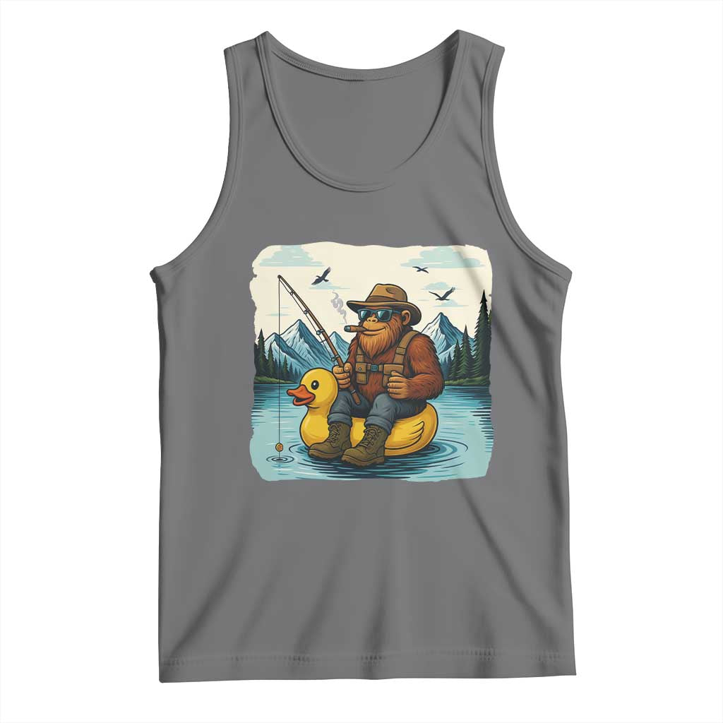 Funny Bigfoot Fishing Tank Top Sasquatch Sitting Rubber Duckie Cruise TS14 Black Heather Print Your Wear