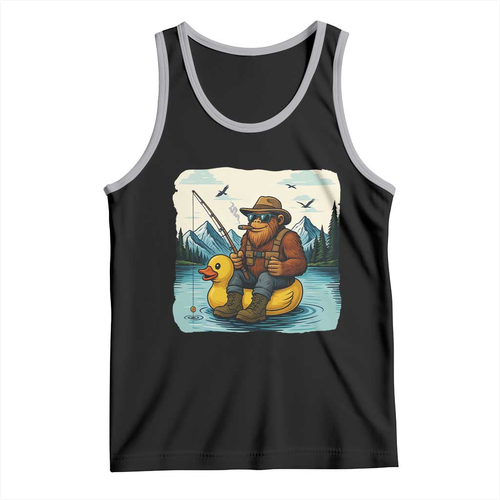Funny Bigfoot Fishing Tank Top Sasquatch Sitting Rubber Duckie Cruise TS14 Black Athletic Heather Print Your Wear