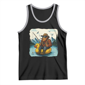 Funny Bigfoot Fishing Tank Top Sasquatch Sitting Rubber Duckie Cruise TS14 Black Athletic Heather Print Your Wear