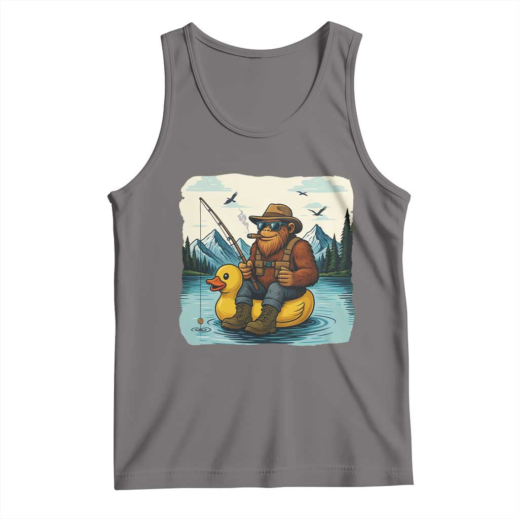 Funny Bigfoot Fishing Tank Top Sasquatch Sitting Rubber Duckie Cruise TS14 Deep Heather Print Your Wear