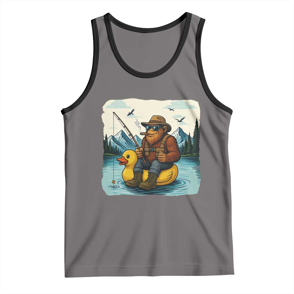 Funny Bigfoot Fishing Tank Top Sasquatch Sitting Rubber Duckie Cruise TS14 Deep Heather Black Print Your Wear