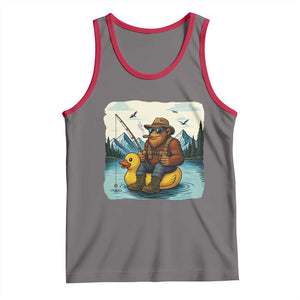 Funny Bigfoot Fishing Tank Top Sasquatch Sitting Rubber Duckie Cruise TS14 Deep Heather Red Print Your Wear