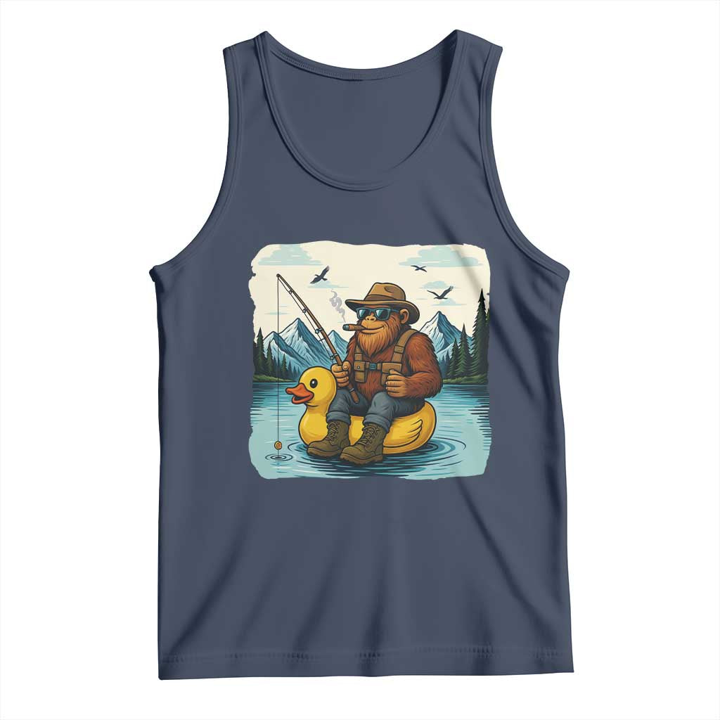 Funny Bigfoot Fishing Tank Top Sasquatch Sitting Rubber Duckie Cruise TS14 Navy Print Your Wear
