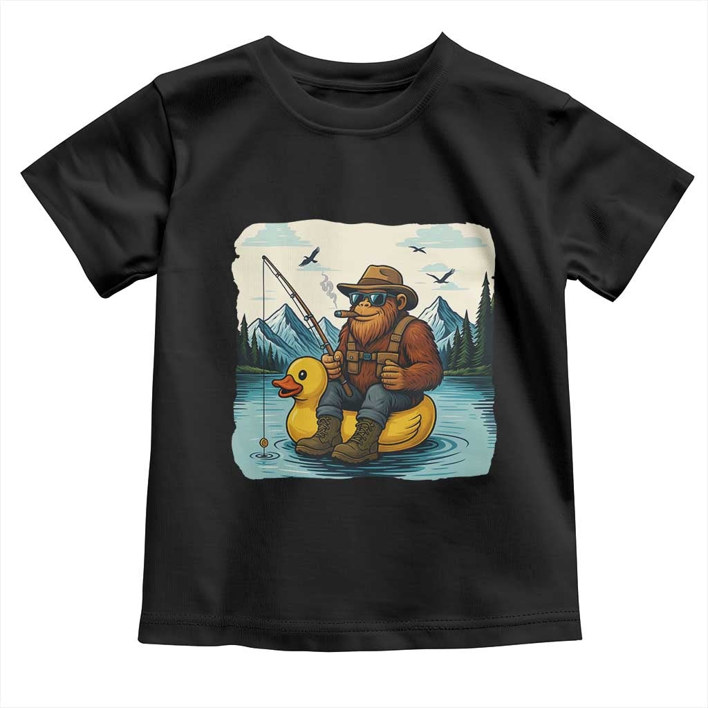 Funny Bigfoot Fishing Toddler T Shirt Sasquatch Sitting Rubber Duckie Cruise TS14 Black Print Your Wear