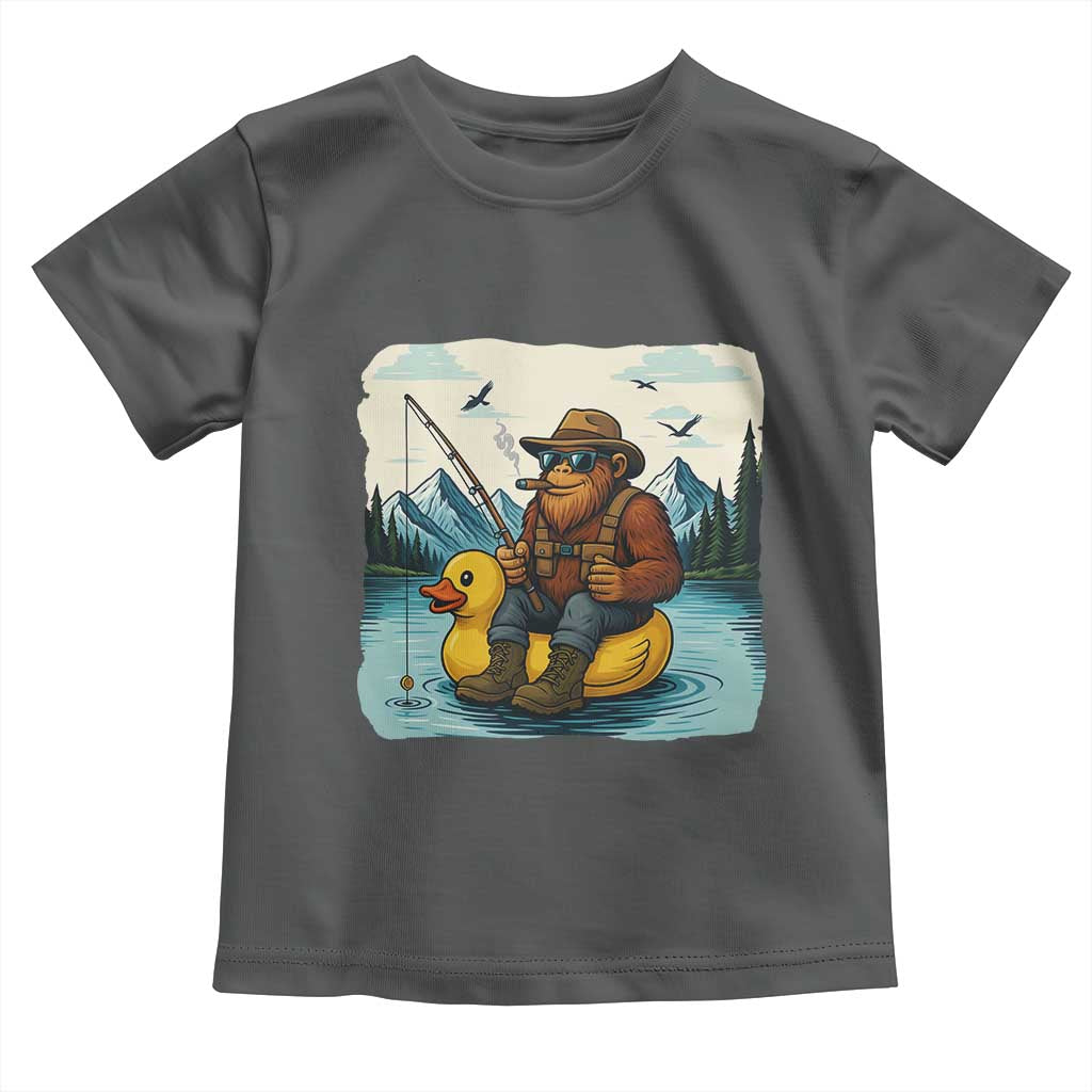 Funny Bigfoot Fishing Toddler T Shirt Sasquatch Sitting Rubber Duckie Cruise TS14 Dark Heather Print Your Wear