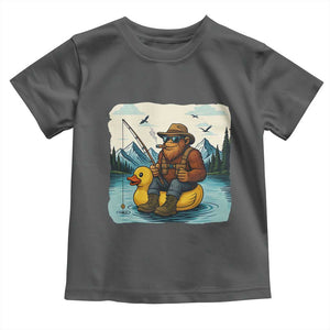 Funny Bigfoot Fishing Toddler T Shirt Sasquatch Sitting Rubber Duckie Cruise TS14 Dark Heather Print Your Wear