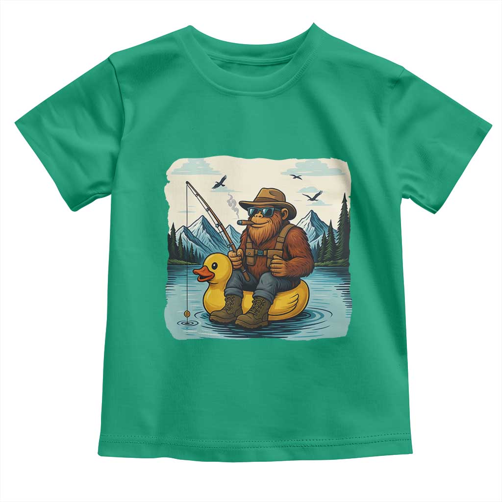 Funny Bigfoot Fishing Toddler T Shirt Sasquatch Sitting Rubber Duckie Cruise TS14 Irish Green Print Your Wear