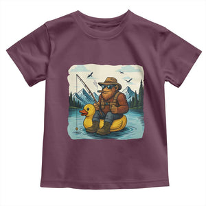 Funny Bigfoot Fishing Toddler T Shirt Sasquatch Sitting Rubber Duckie Cruise TS14 Maroon Print Your Wear