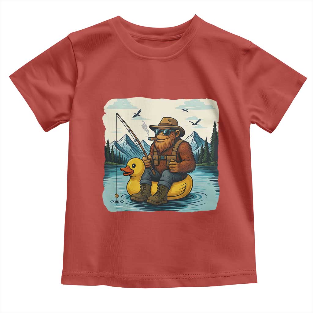 Funny Bigfoot Fishing Toddler T Shirt Sasquatch Sitting Rubber Duckie Cruise TS14 Red Print Your Wear