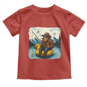Funny Bigfoot Fishing Toddler T Shirt Sasquatch Sitting Rubber Duckie Cruise TS14 Red Print Your Wear