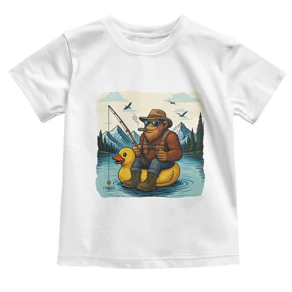 Funny Bigfoot Fishing Toddler T Shirt Sasquatch Sitting Rubber Duckie Cruise TS14 White Print Your Wear