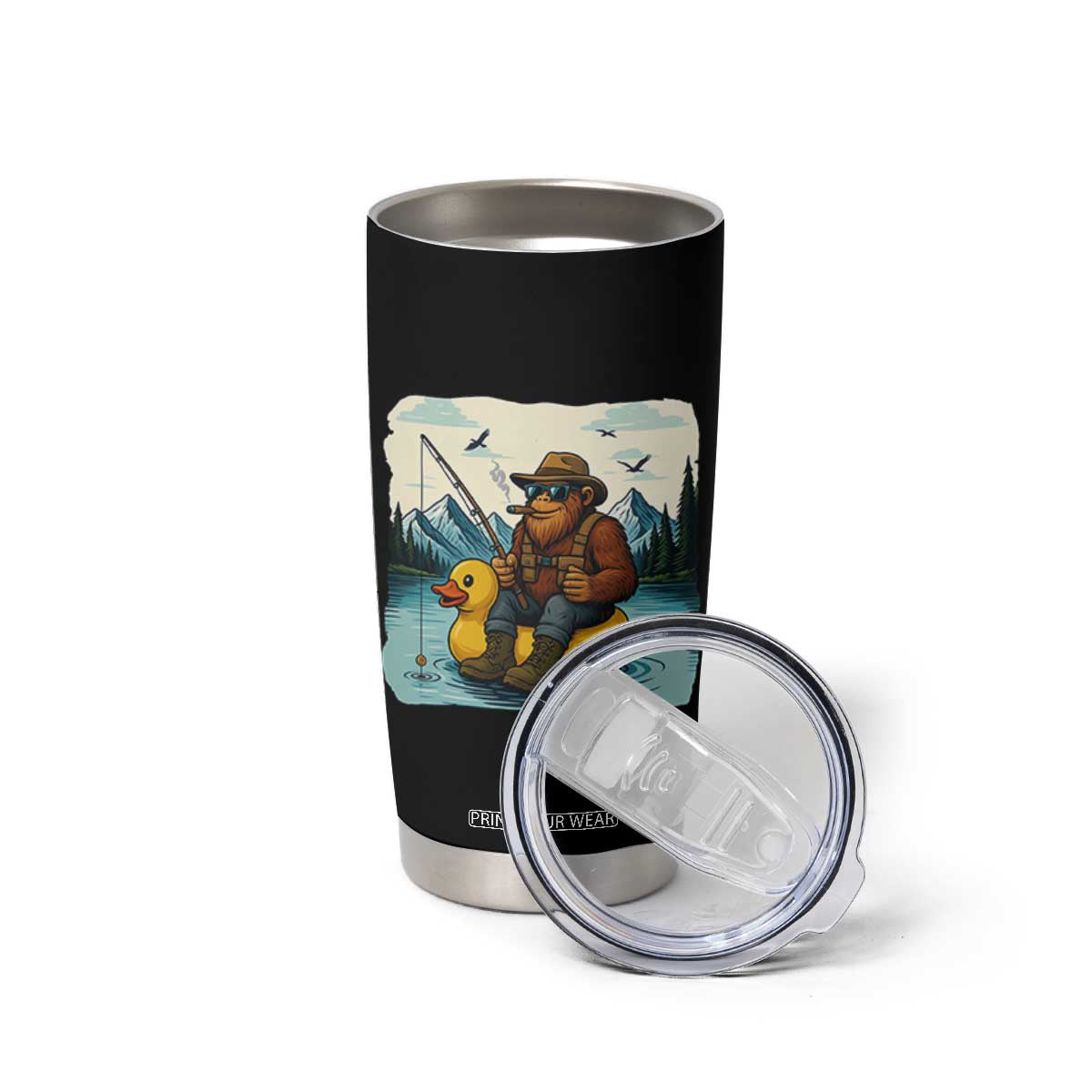 Funny Bigfoot Fishing Tumbler Cup Sasquatch Sitting Rubber Duckie Cruise TS14 Print Your Wear