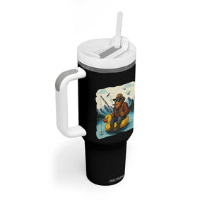Funny Bigfoot Fishing Tumbler With Handle Sasquatch Sitting Rubber Duckie Cruise TS14 Print Your Wear
