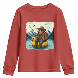Funny Bigfoot Fishing Youth Sweatshirt Sasquatch Sitting Rubber Duckie Cruise TS14 Red Print Your Wear