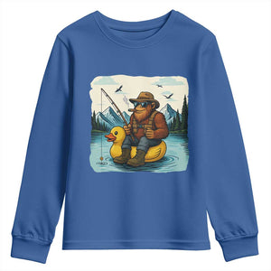 Funny Bigfoot Fishing Youth Sweatshirt Sasquatch Sitting Rubber Duckie Cruise TS14 Royal Blue Print Your Wear