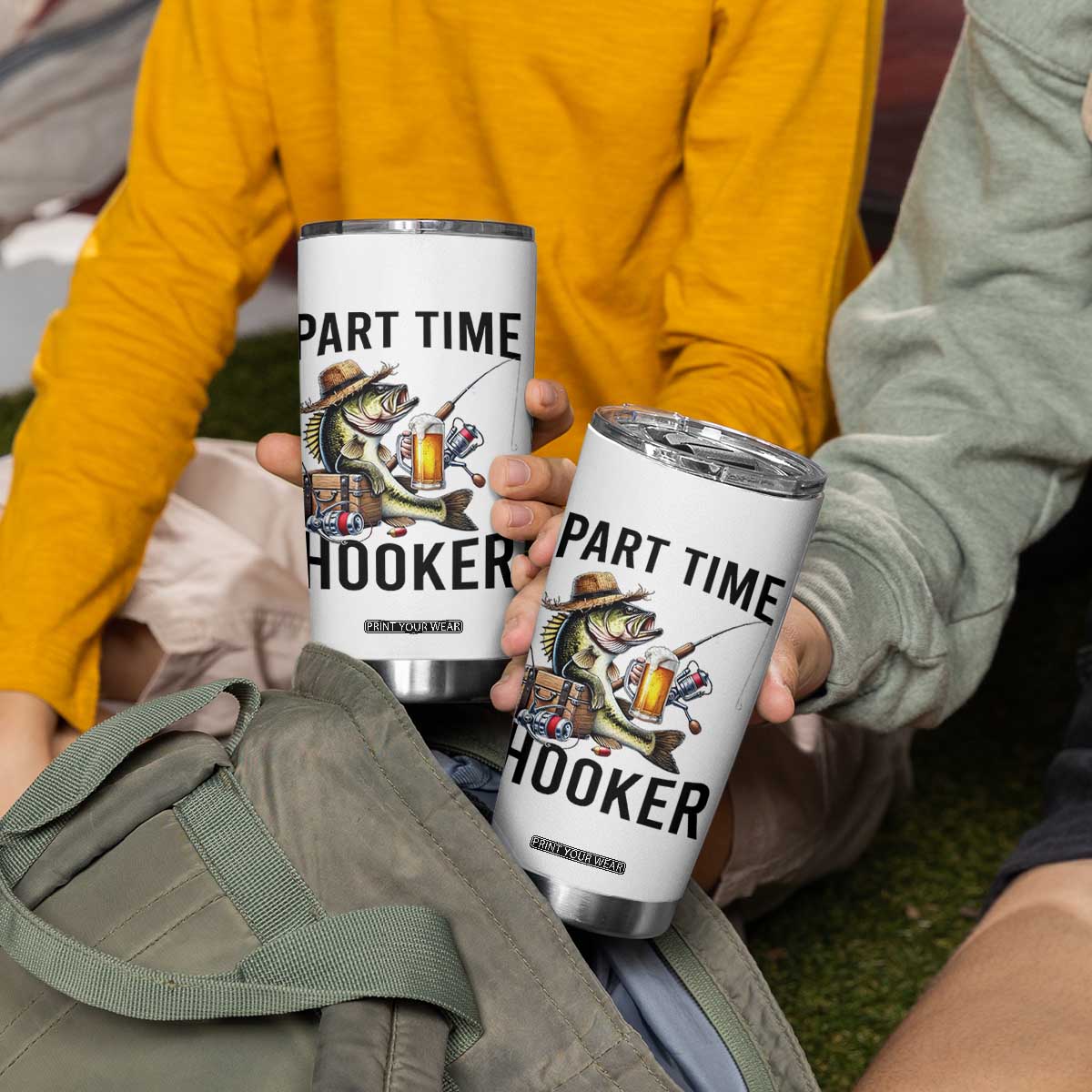Part Time Hooker Tumbler Cup Funny Bass Fishing Beer Joke TS14 Print Your Wear