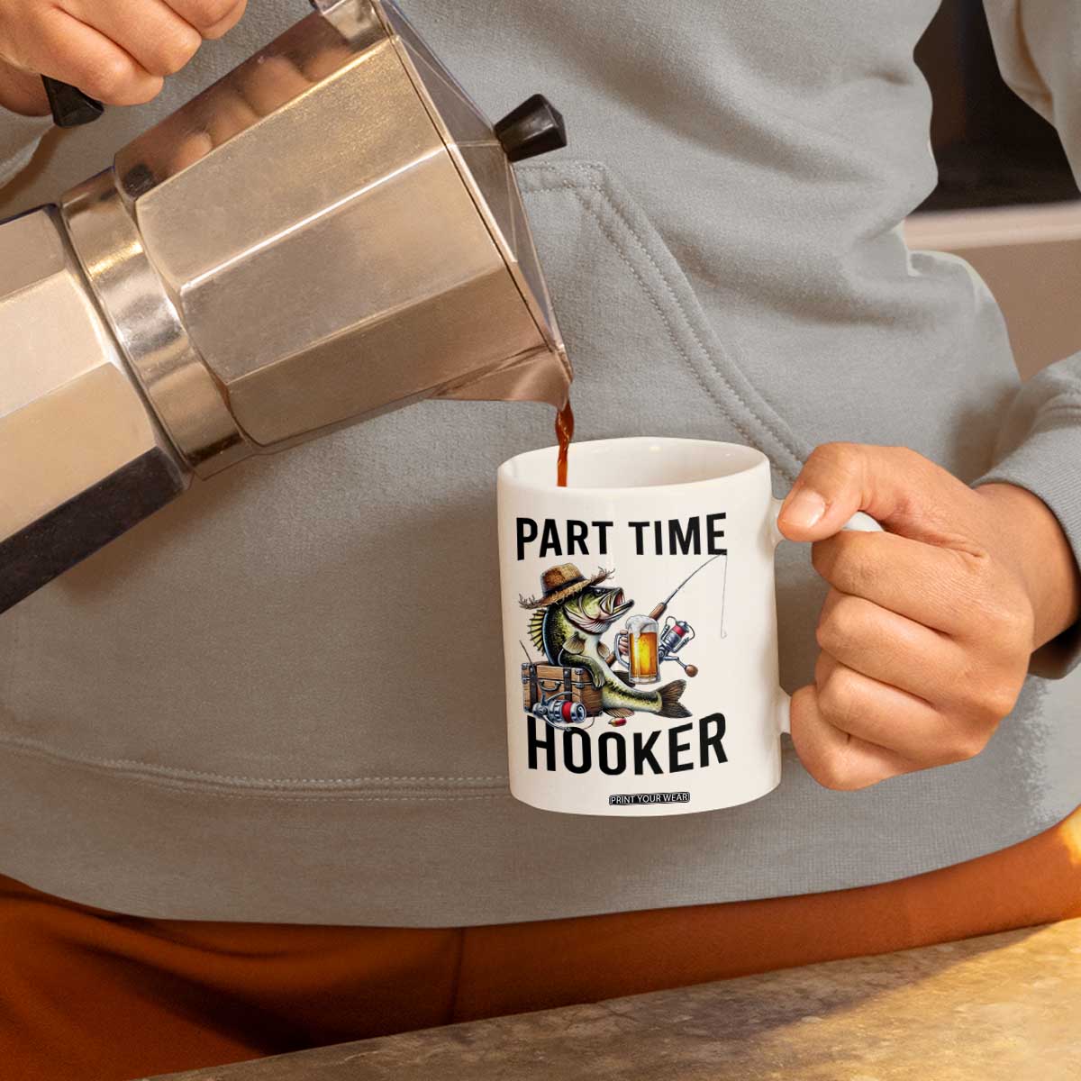 Part Time Hooker Coffee Mug Funny Bass Fishing Beer Joke TS14 Print Your Wear