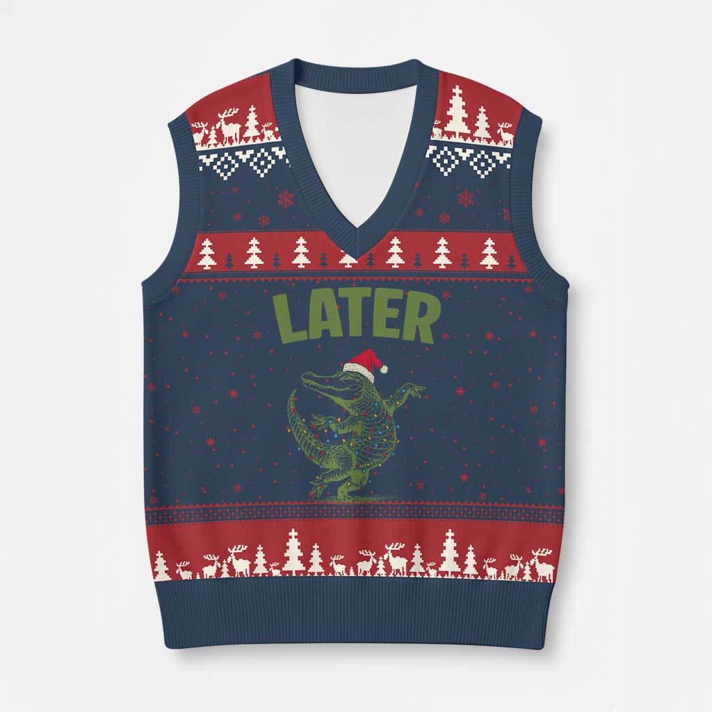 Funny Gator Sarcastic Xmas V-Neck Knit Sweater Vest Later Alligator TS14 Navy Red Print Your Wear