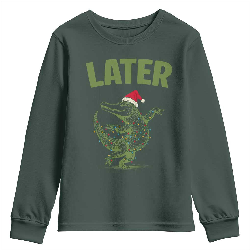 Funny Gator Sarcastic Christmas Youth Sweatshirt Later Alligator TS14 Dark Forest Green Print Your Wear