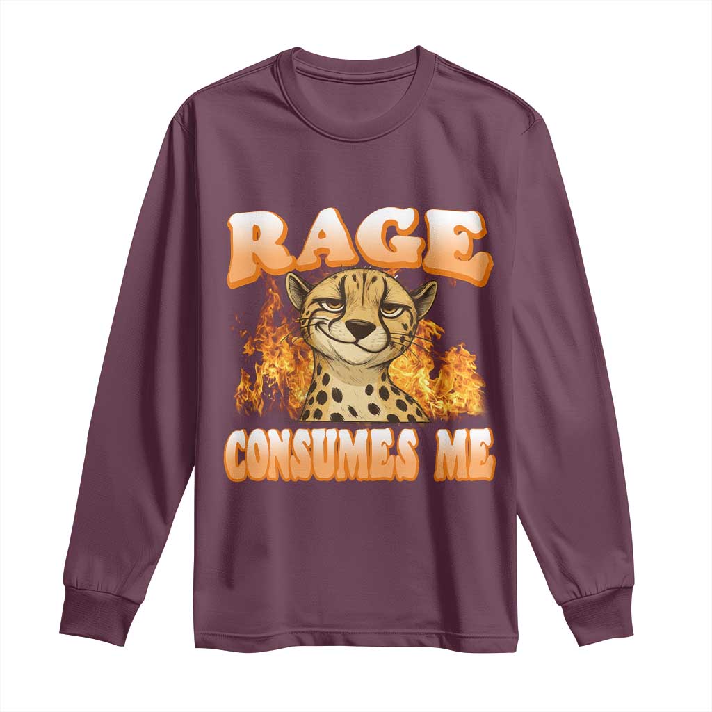 Cool Cheetah Long Sleeve Shirt Funny Range Consumes Me Sarcastic Wild Animal TS14 Maroon Print Your Wear