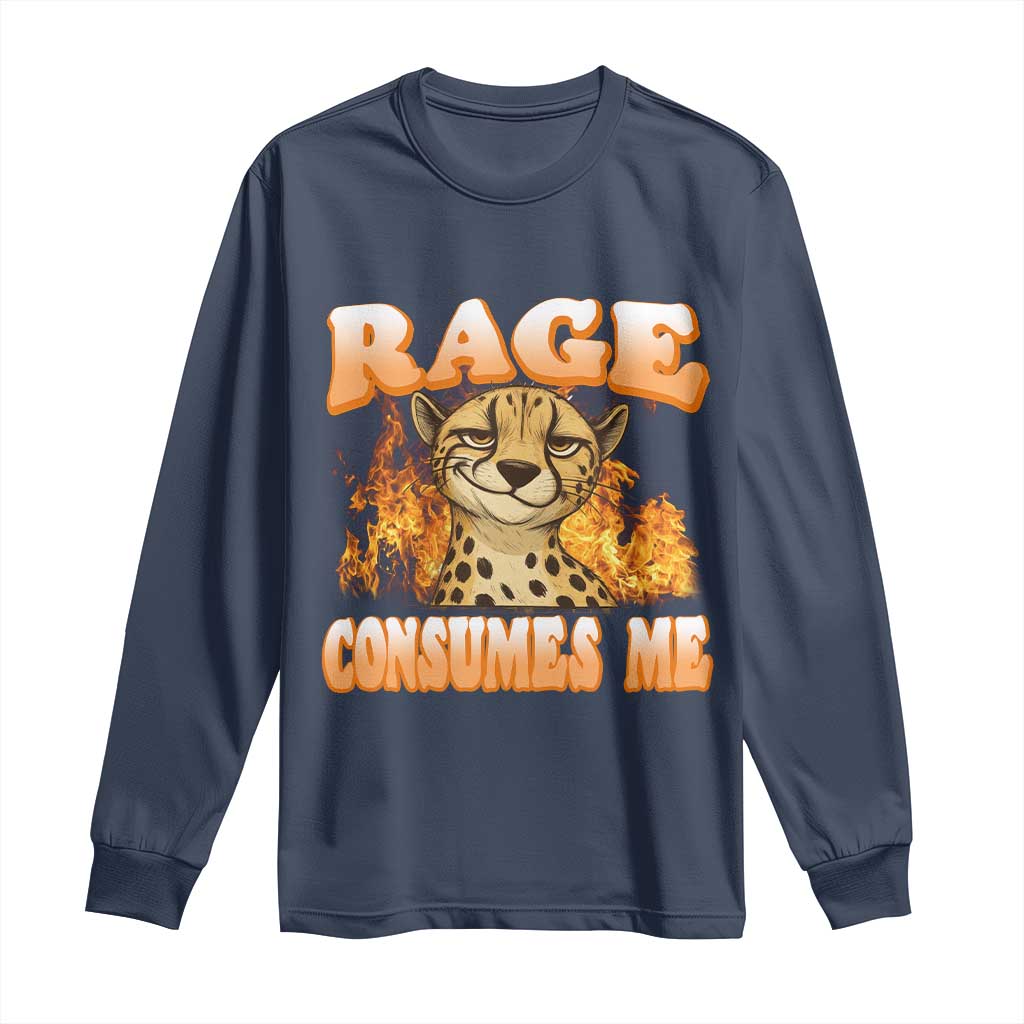 Cool Cheetah Long Sleeve Shirt Funny Range Consumes Me Sarcastic Wild Animal TS14 Navy Print Your Wear