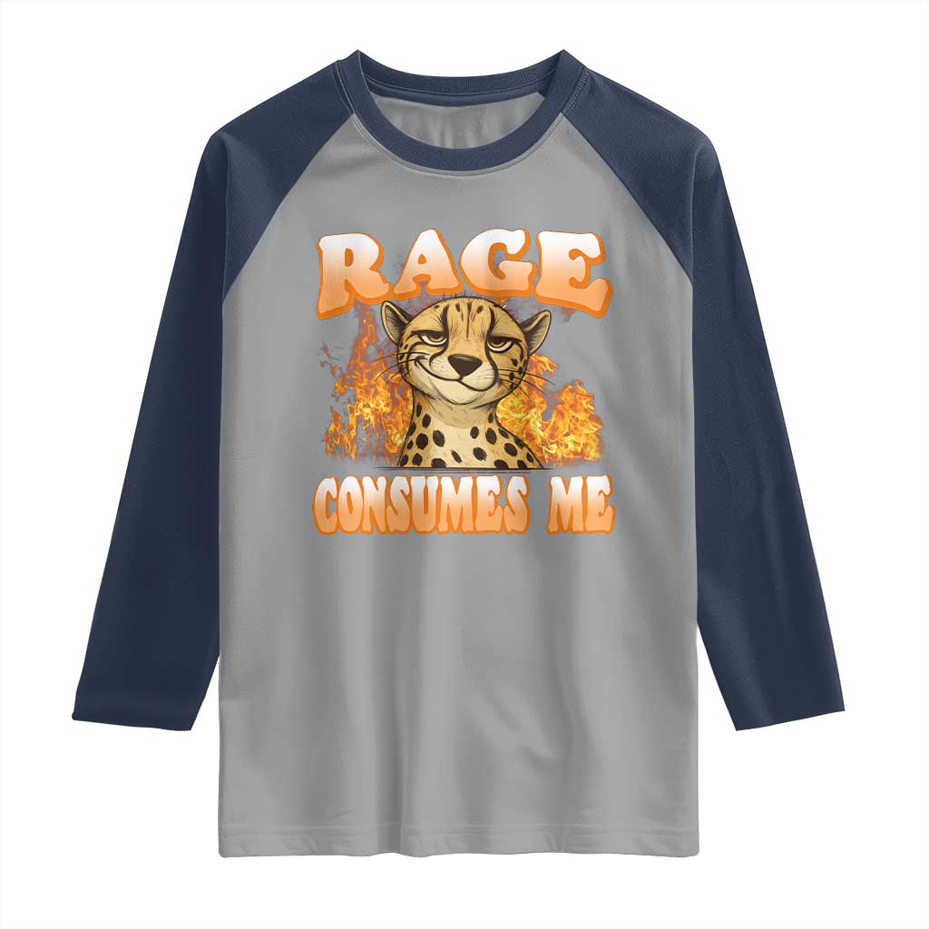 Cool Cheetah Raglan Shirt Funny Range Consumes Me Sarcastic Wild Animal TS14 Sport Gray Navy Print Your Wear