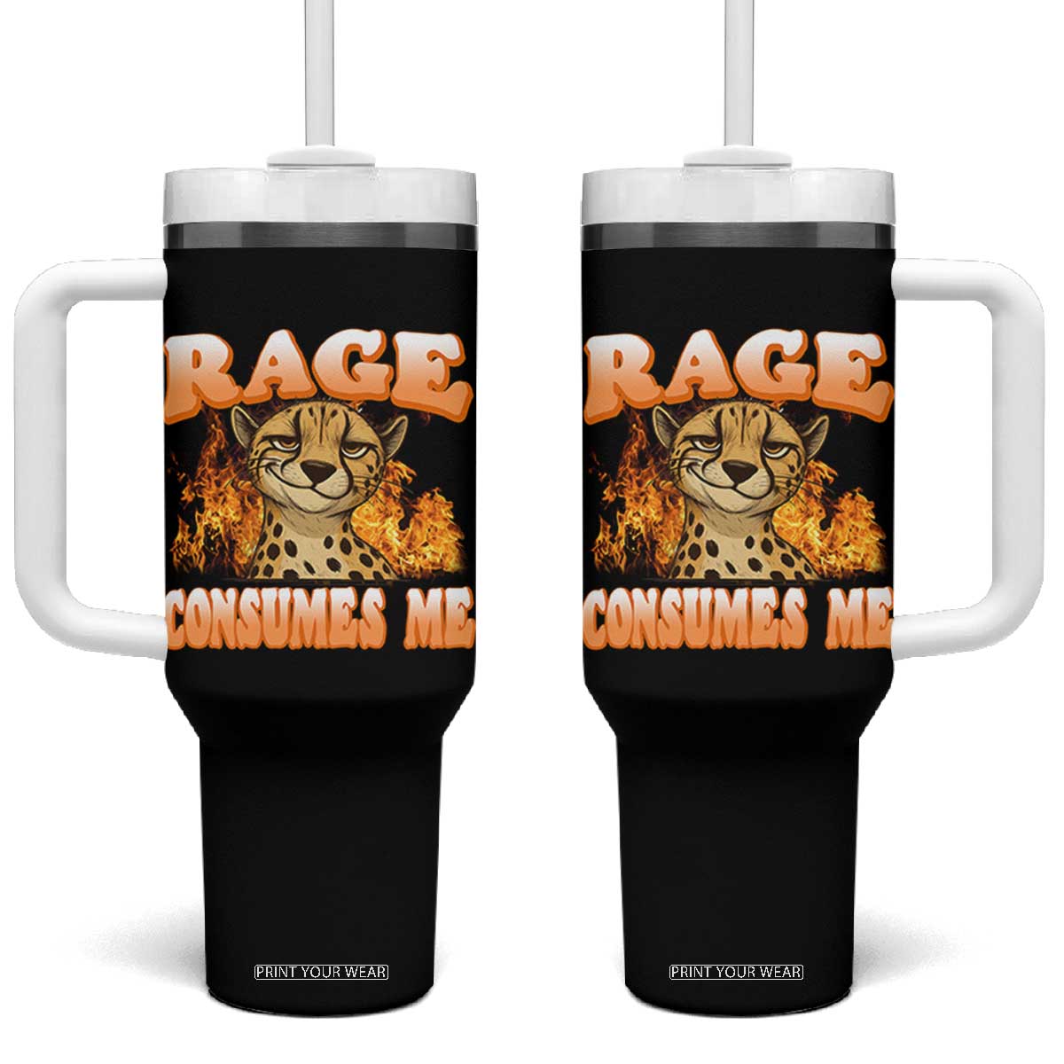 Cool Cheetah Tumbler With Handle Funny Range Consumes Me Sarcastic Wild Animal TS14 One Size: 40 oz Black Print Your Wear