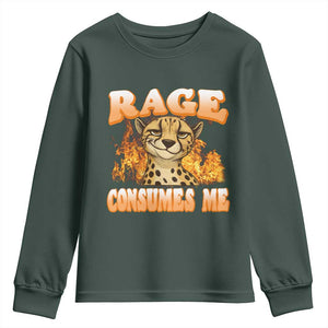 Cool Cheetah Youth Sweatshirt Funny Range Consumes Me Sarcastic Wild Animal TS14 Dark Forest Green Print Your Wear