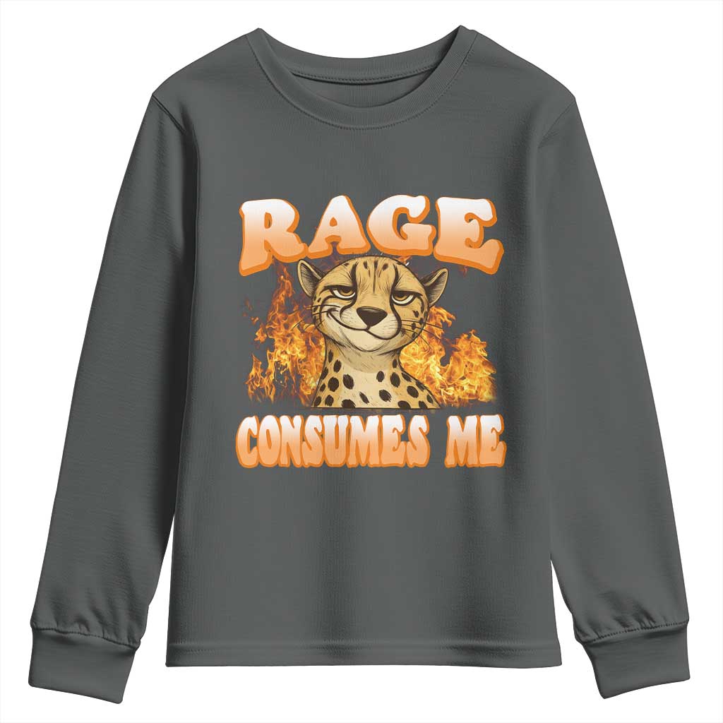 Cool Cheetah Youth Sweatshirt Funny Range Consumes Me Sarcastic Wild Animal TS14 Dark Heather Print Your Wear