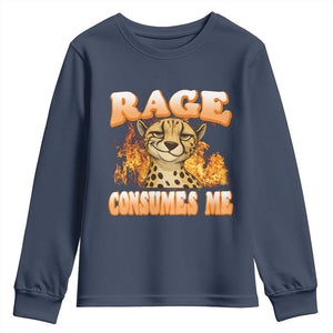 Cool Cheetah Youth Sweatshirt Funny Range Consumes Me Sarcastic Wild Animal TS14 Navy Print Your Wear