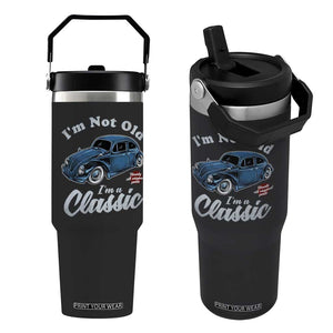I'm Not Old I'm Classic Flip Straw Tumbler Vintage Distressed Classic Bug Travel TS14 One Size: 30 oz Black Print Your Wear