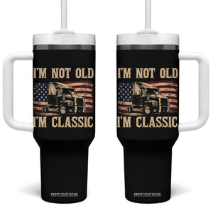 I'm Not Old I'm Classic Tumbler With Handle Vintage Distressed Big Rig 18 Wheeler Driver TS14 One Size: 40 oz Black Print Your Wear