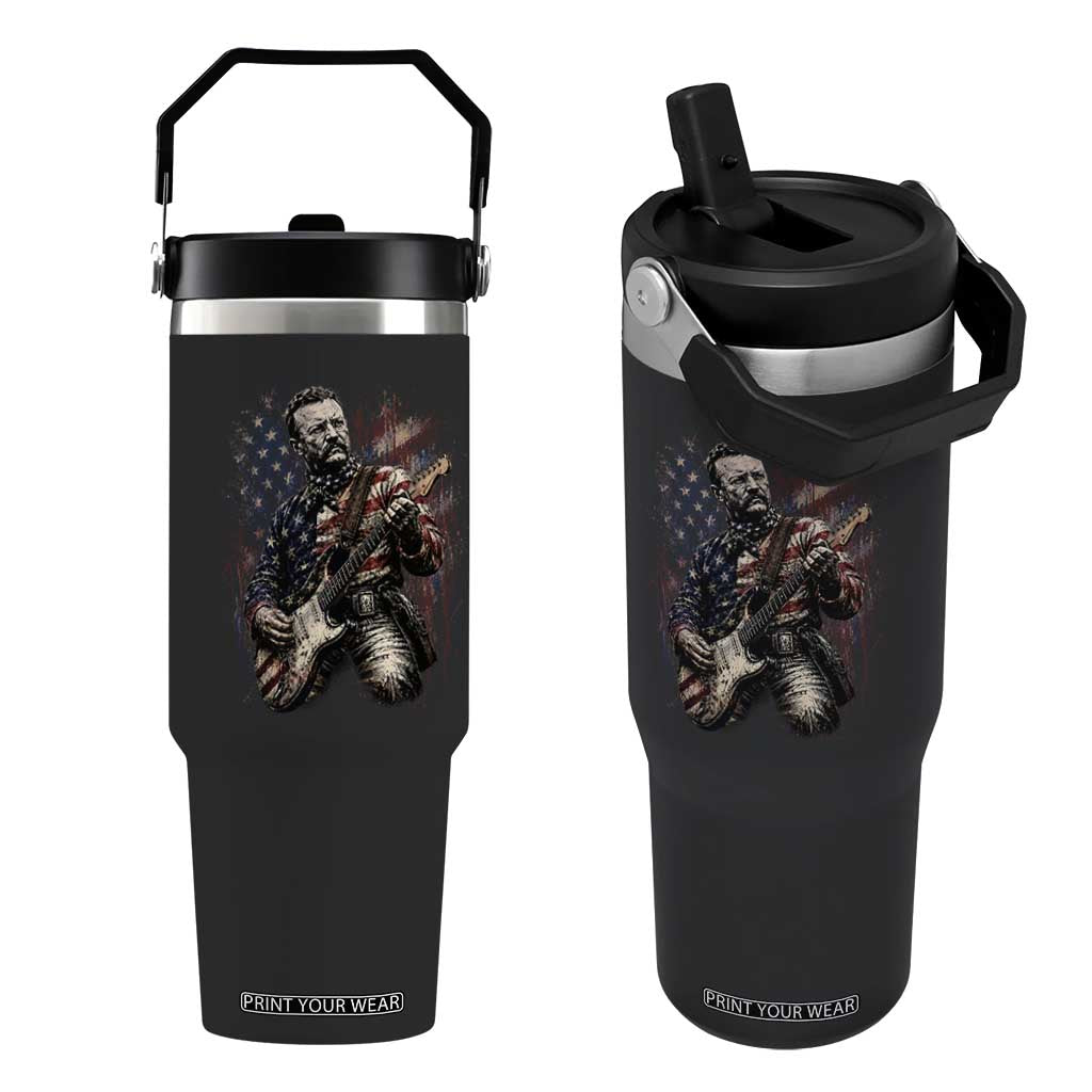 Teddy Roosevelt Playing Guitar 4th of July Flip Straw Tumbler TS14 One Size: 30 oz Black Print Your Wear