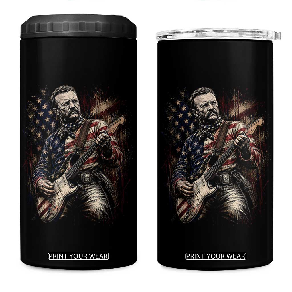 Teddy Roosevelt Playing Guitar 4th of July 4 in 1 Can Cooler Tumbler TS14 One Size: 16 oz Black Print Your Wear