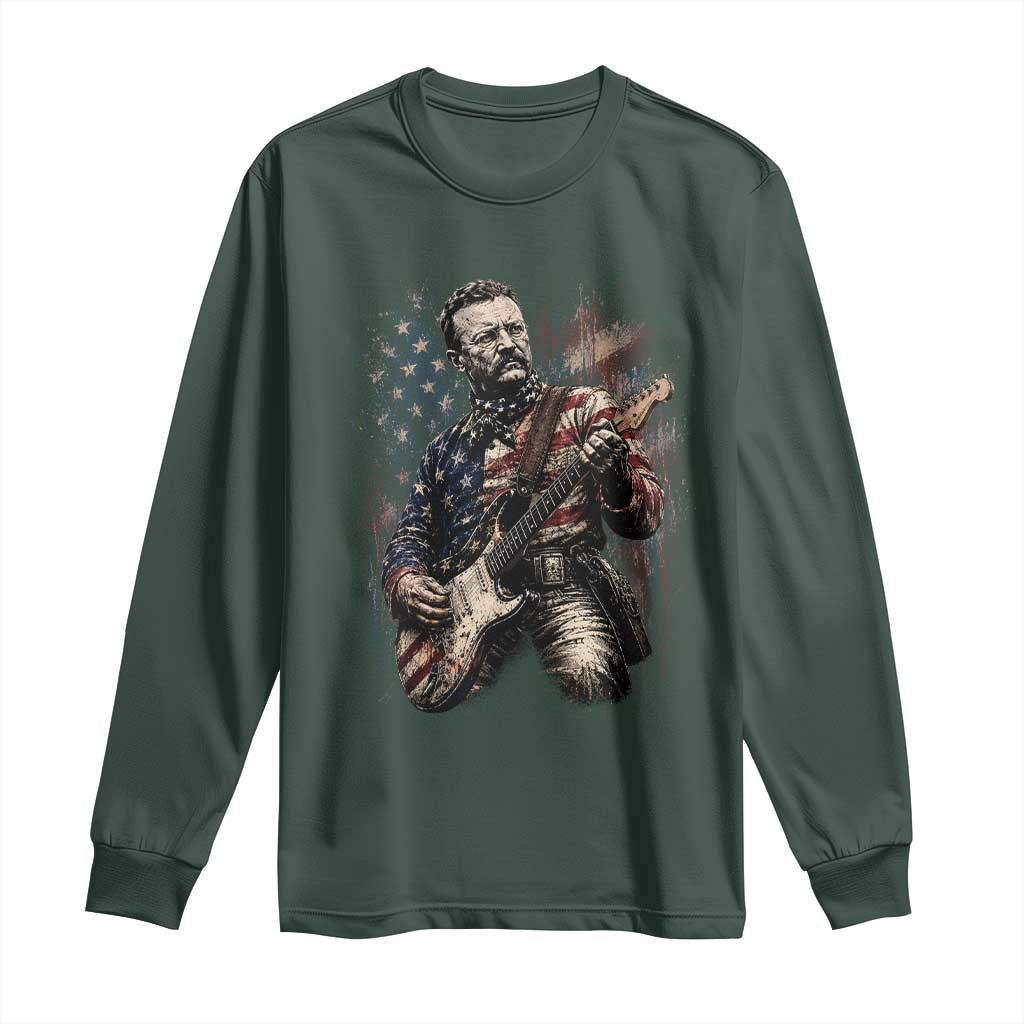 Teddy Roosevelt Playing Guitar 4th of July Long Sleeve Shirt