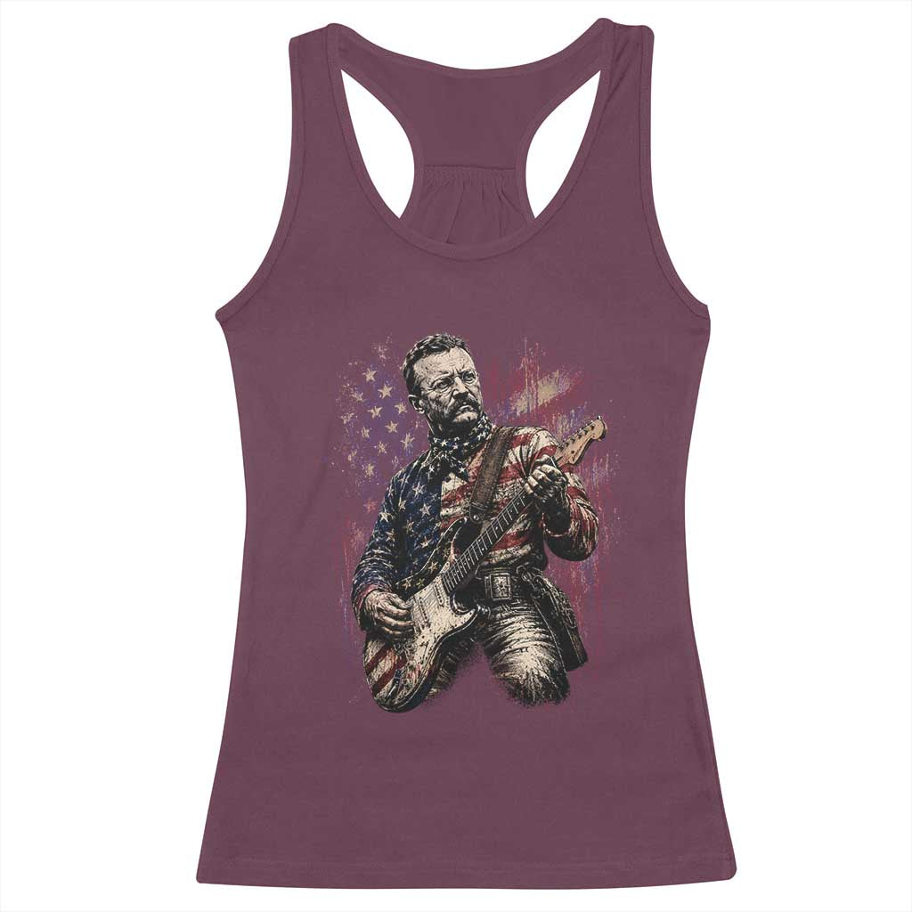 Teddy Roosevelt Playing Guitar 4th of July Racerback Tank Top