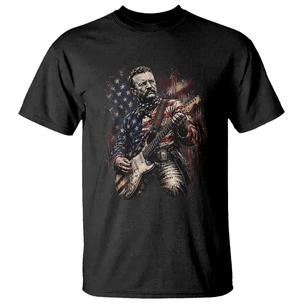 Teddy Roosevelt Playing Guitar 4th of July T Shirt TS14 Black Print Your Wear