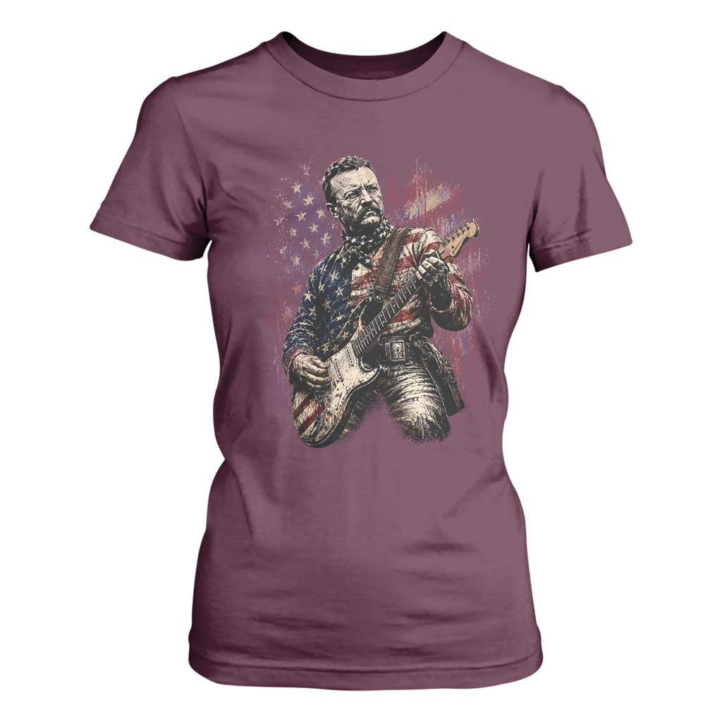 Teddy Roosevelt Playing Guitar 4th of July T Shirt For Women