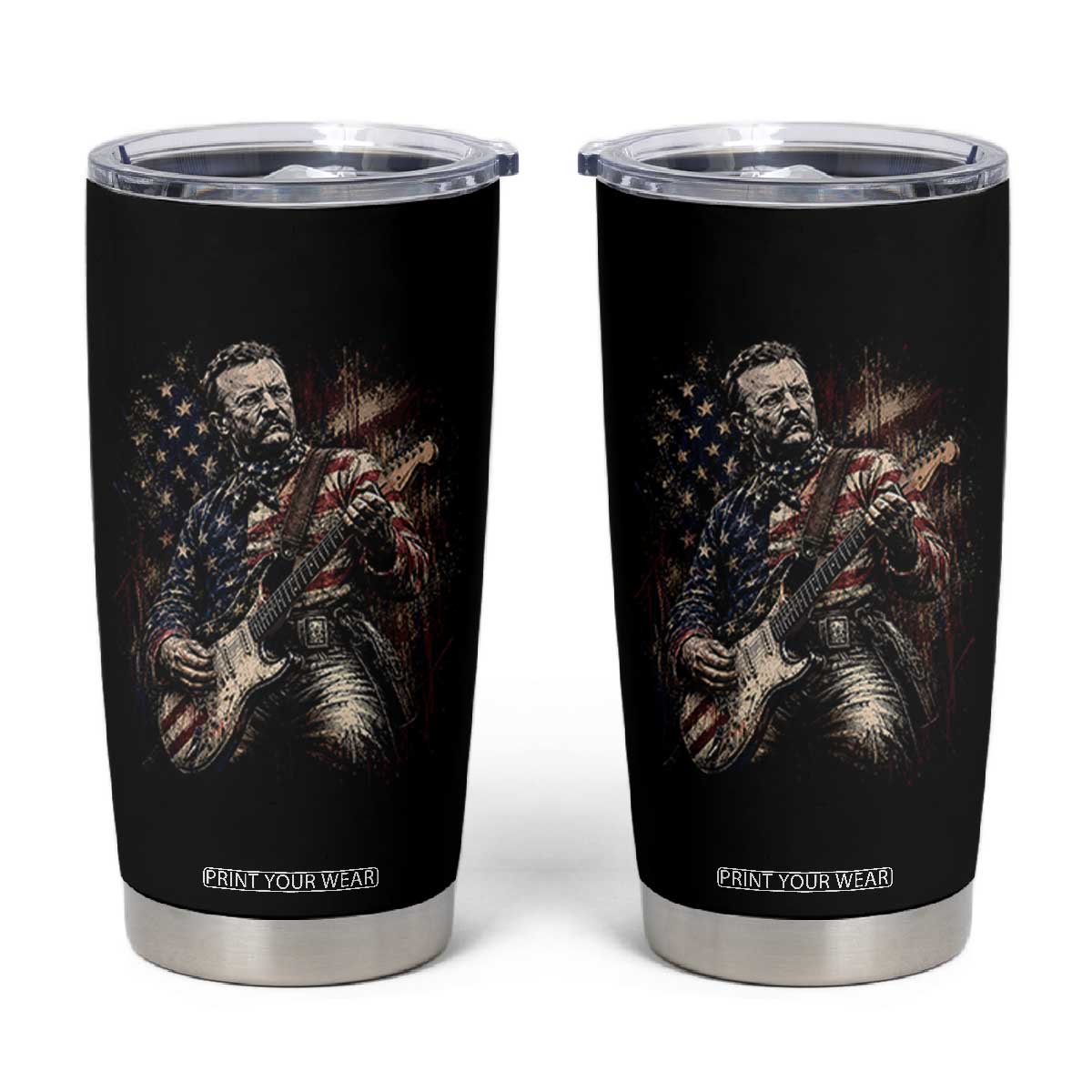 Teddy Roosevelt Playing Guitar 4th of July Tumbler Cup TS14 Black Print Your Wear