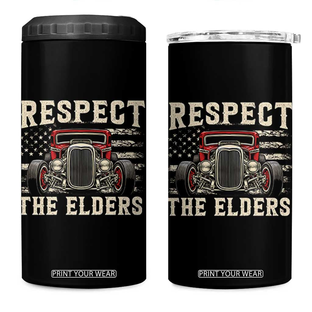 Respect The Elders 4 in 1 Can Cooler Tumbler 1932 American Classic Hotrod TS14 One Size: 16 oz Black Print Your Wear